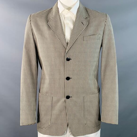 AGNÈS B. Size 42 Cream Black Gingham Cotton Slim Fit Notch Lapel Sport Coat - Picture 1 of 8